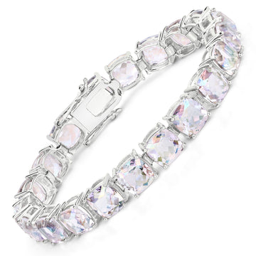 40.00 Carat Genuine Opal Rainbow Quartz .925 Sterling Silver Bracelet